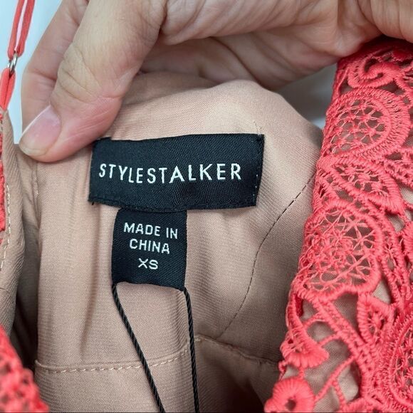 NWT Stylestalker Amelie Crochet Overlay Mini Dress in Melon Xsmall - Picture 9 of 12